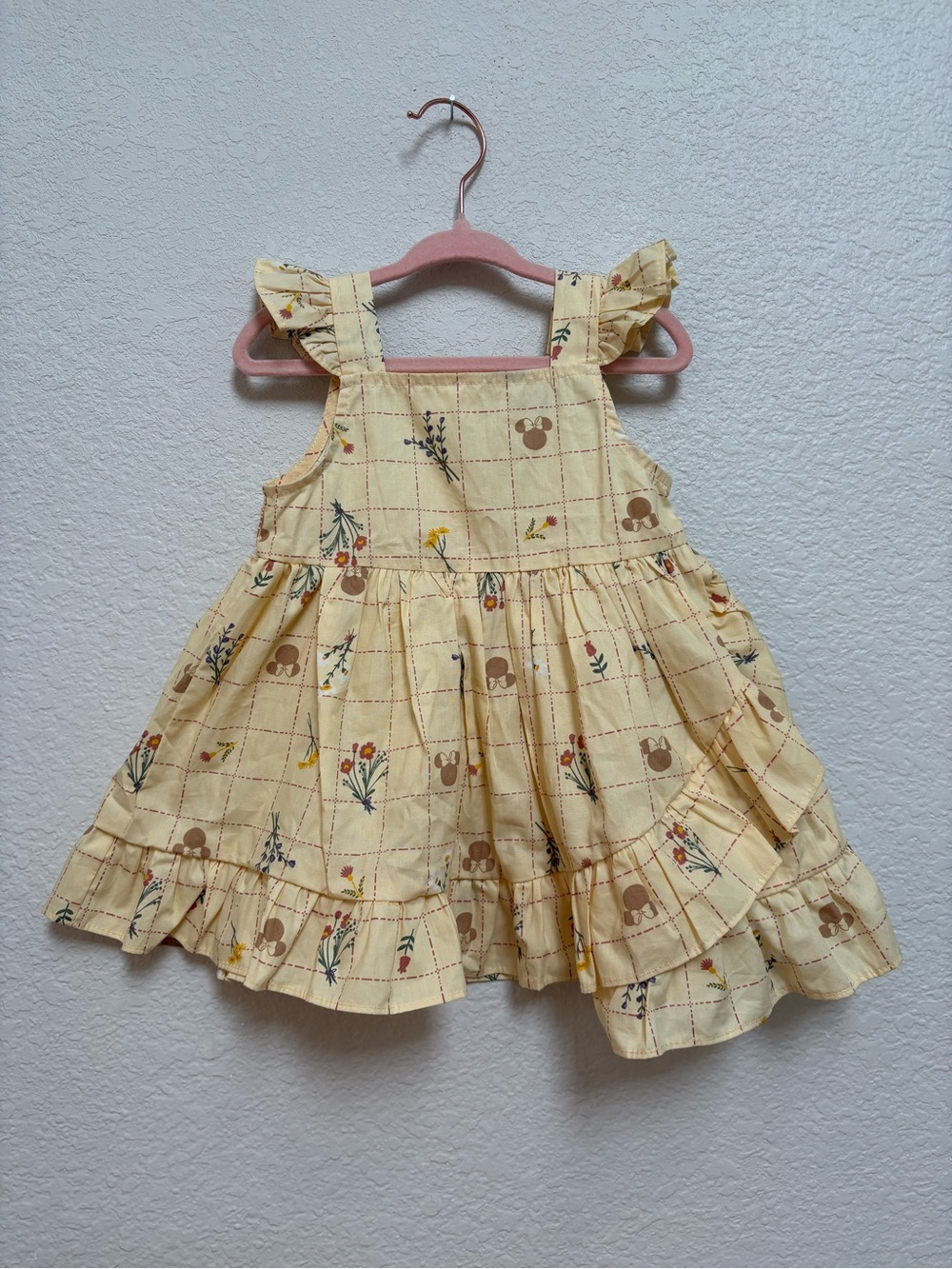 Disney Junior Minnie Mouse Yellow Wildflower Ruffle Apron Sundress 18 months